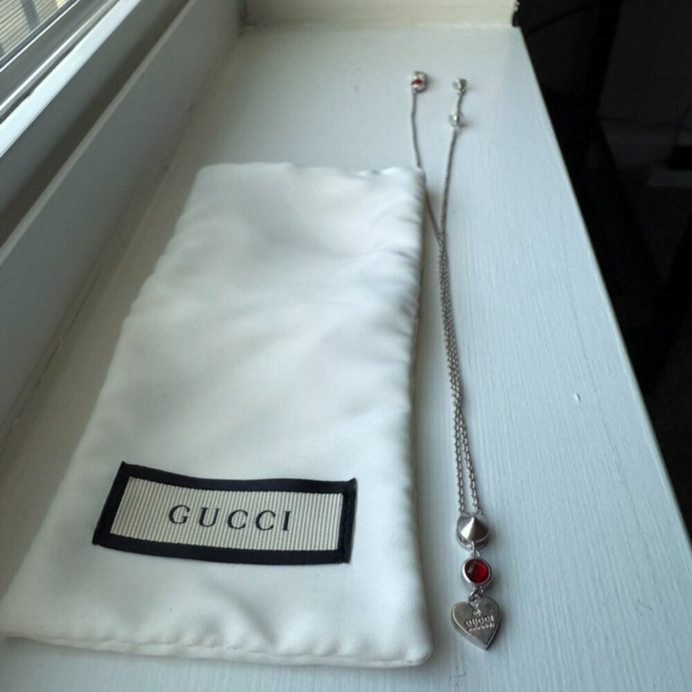 Gucci 925 Sterling Silver Red Heart Pendant Necklace with Box & Dustbag - Picture 8 of 11